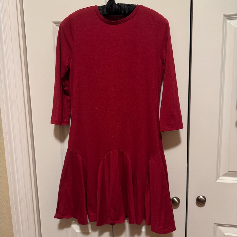 Wonder Nation Girls L/G 10-12 Red Knit Long Sleeve Drop Waist Twirl Casual Dress